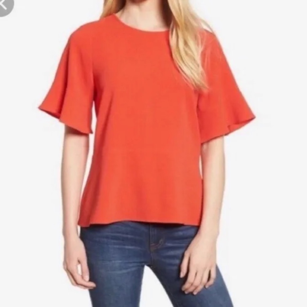 Madewell Bright Orange Flutter Sleeve Blouse Women’s Small